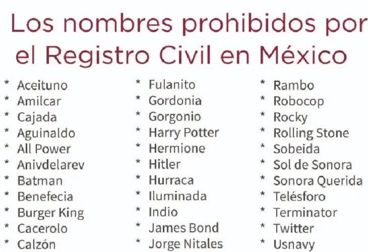 Nombres Prohibidos en México 2022 lista completa de nombres que NO le