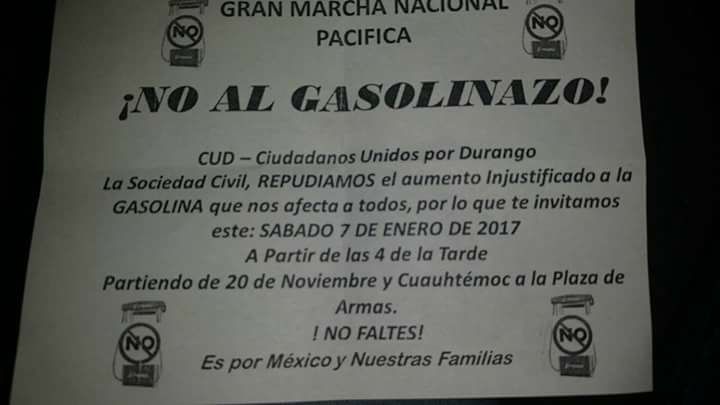 Marcha contra el gasolinazo en durango